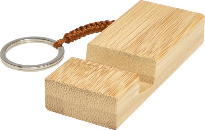 Bosona bambuinen puhelinteline avainketjulla painatuksella. Esim. 50kpl. merkkauksella.