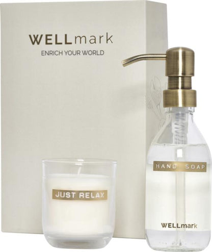 Wellmark Discovery 250 ml:n käsisaippua-annostelija ja 150 g:n tuoksukynttiläsetti - Maroon