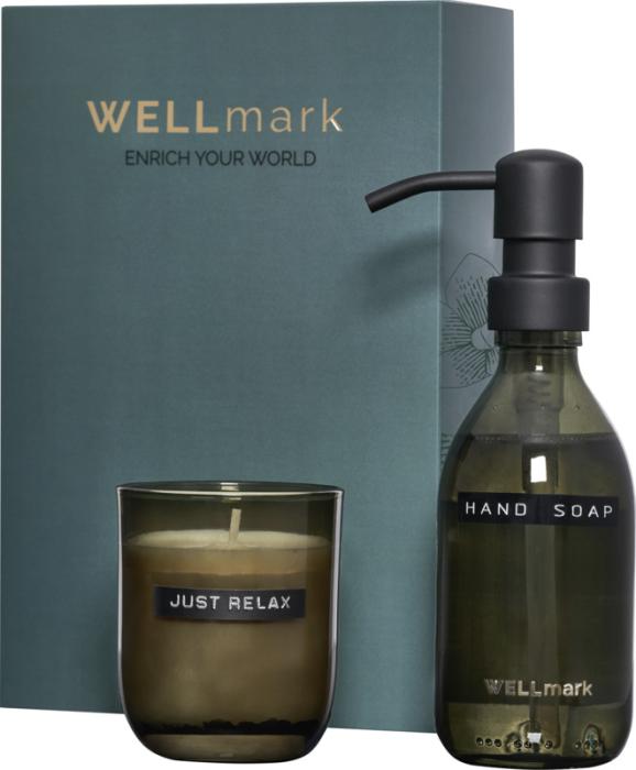 Wellmark Discovery 250 ml:n käsisaippua-annostelija ja 150 g:n tuoksukynttiläsetti - Maroon