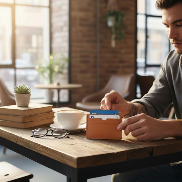 Citizen Green Tintin kierrätetystä nahasta valmistettu korttikotelo. Alk. 25kpl. merkkauksella.