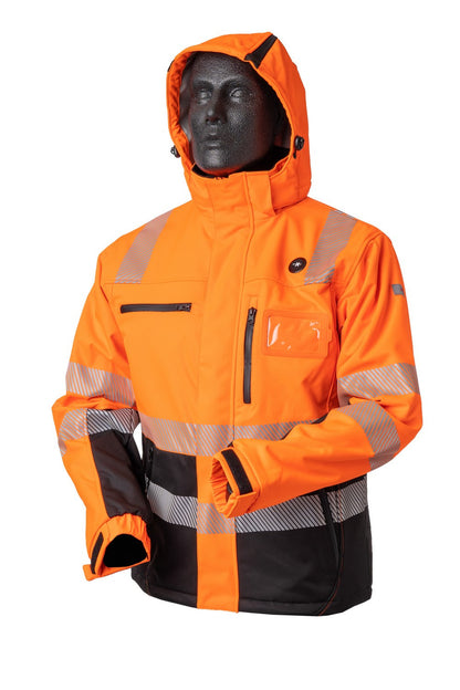 Priha Huomiovärinen vedenpitävä talvitakki lämmityksellä oranssi/musta EN 20471 Lk.2 - 4341