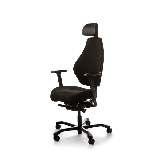 Josefin ergonominen työtuoli, musta kangasverhoilu