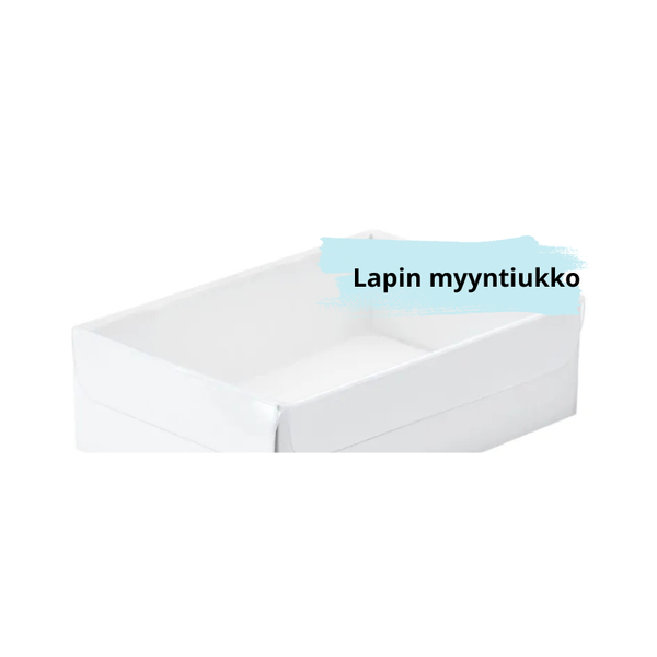 Läpinäkyvä PVC-kansi lahjarasiaan 100x65x30mm valkoisella pohjalla.