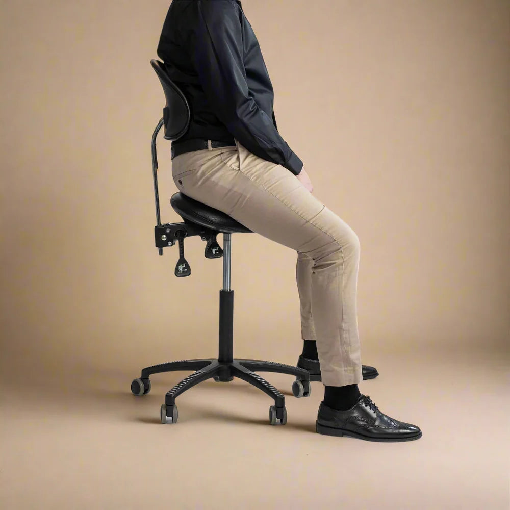 Lenni satulatuoli selkätuella, keinonahkainen ergonominen työtuoli