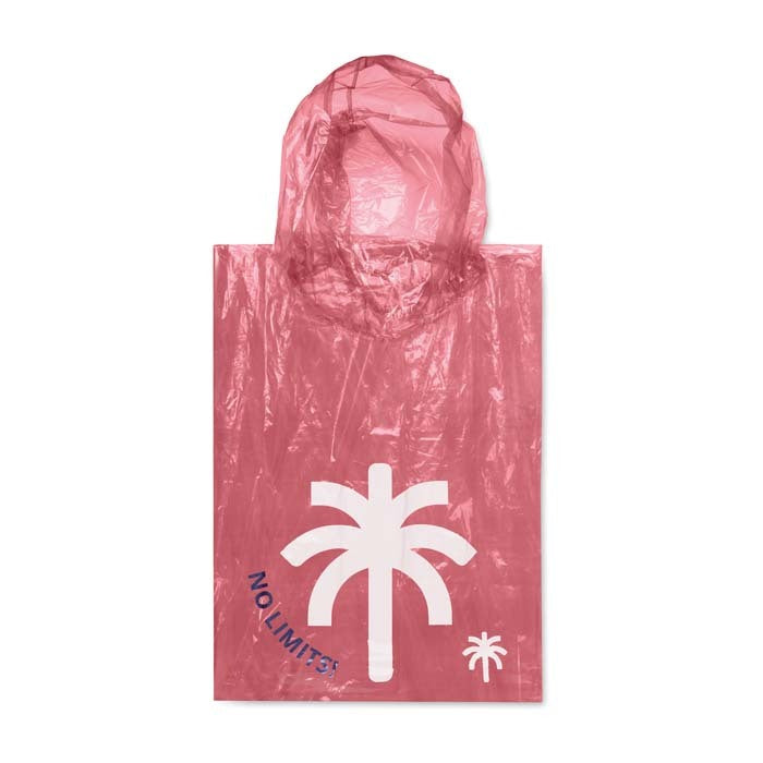 Kokoontaitettava uudelleenkäytettävä PE-poncho 1-väri painatuksella.