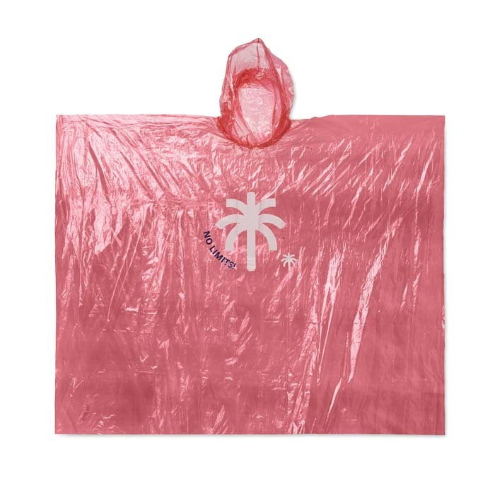Kokoontaitettava uudelleenkäytettävä PE-poncho 1-väri painatuksella.