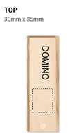 Domino-peli puulaatikossa – 28 palaa. Laserkaiverruksella. Esim. 5kpl.