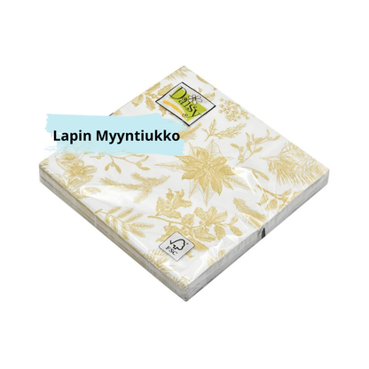 Lautasliina 33x33cm, taitettu 1/4, 3-kerros, 20kpl/pkt, 24kpl./laatikko. Erilaisia.