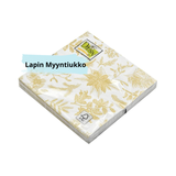 Lautasliina 33x33cm, taitettu 1/4, 3-kerros, 20kpl/pkt, 24kpl./laatikko. Erilaisia.