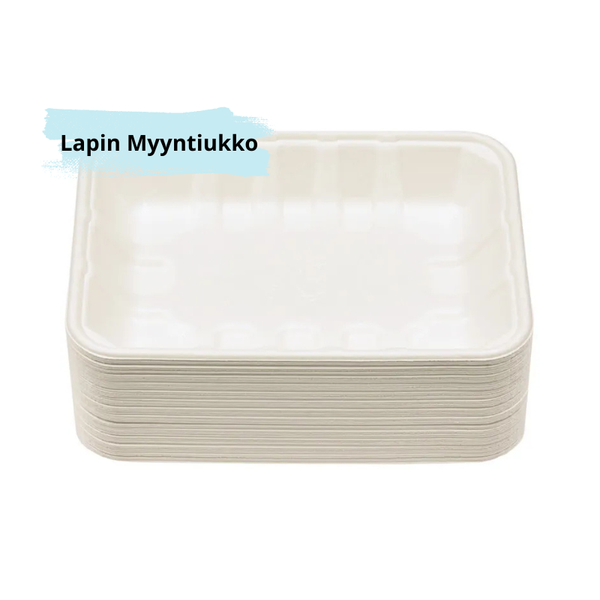 Tarjotin, 100% biohajoava./kompostoitava, 180x134x25mm, valk, 50kpl/pkt