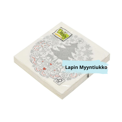 Lautasliina 33x33cm, taitettu 1/4, 3-kerros, 20kpl/pkt, 24kpl./laatikko. Erilaisia.