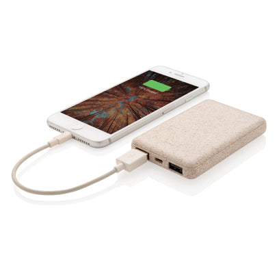 Taskuvaravirtalähde 5000 mAh vehnän oljista. Esim. 10kpl.