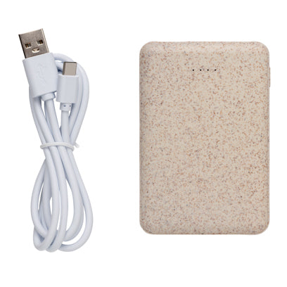 Taskuvaravirtalähde 5000 mAh vehnän oljista. Esim. 10kpl.