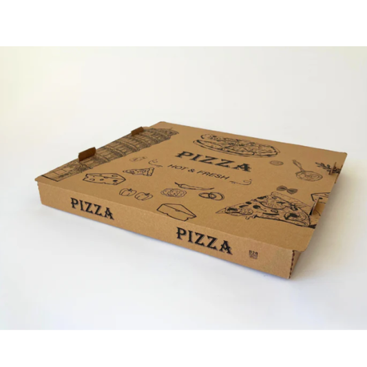 Pizzalaatikko ruskea 32 cm 1-os valkealla tasolla.