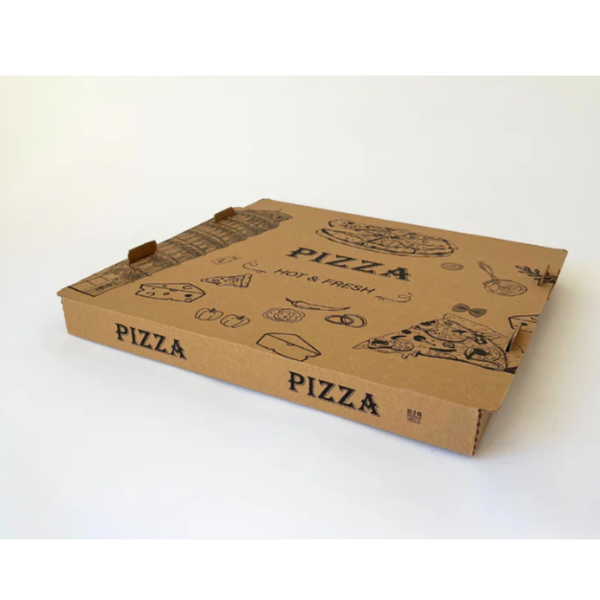 Pizzalaatikko ruskea 32 cm 1-os valkealla tasolla.