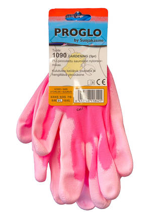 PROGLO PU-pinnoitettu pinkki nylonsormikas, 3pr nippu. 12 paria myyntierä