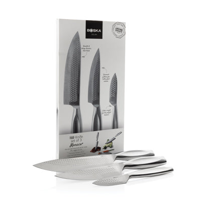 BOSKA Kitchen Knives Monaco+ Veitsi Setti - 3 kpl. Esim. 10kpl. kaiverruksella suurimman puukon kahvaan
