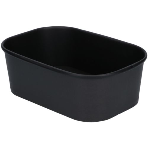 Musta kartonki- ja PP-elintarvikepakkaus 120°C lämmönkestolla.