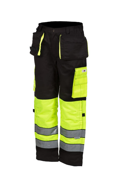 4132 Priha - Huomioväriset riipputaskuhousut kelta/musta EN 20471 lk.1