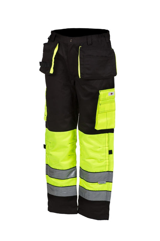 4132 Priha - Huomioväriset riipputaskuhousut kelta/musta EN 20471 lk.1