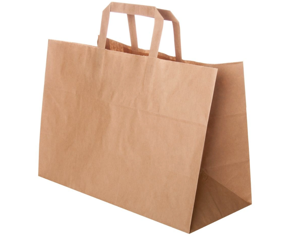 Paperikassi ruskea litteä kantokahva 35+17x24cm 17L 250kpl/ltk